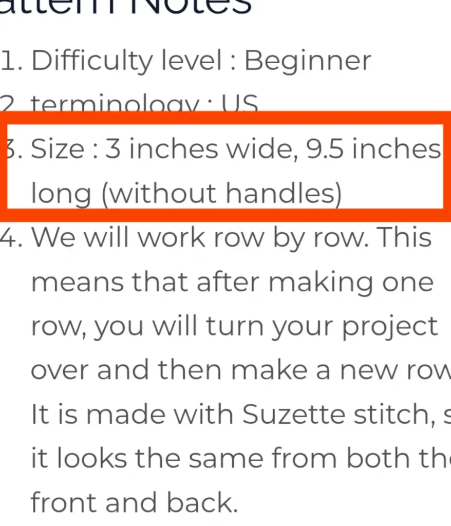There is some text in which the size of the pattern is highlighted with a red box.